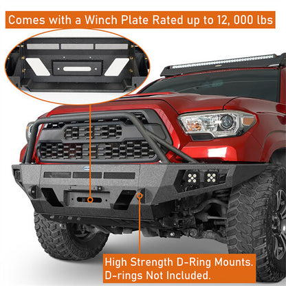 Toyota Tacoma Full Width Front Bumper w/ Winch Plate & Bull Bar For 3rd Gen 2016-2023 - ultralisk4x4 ul4210s 9