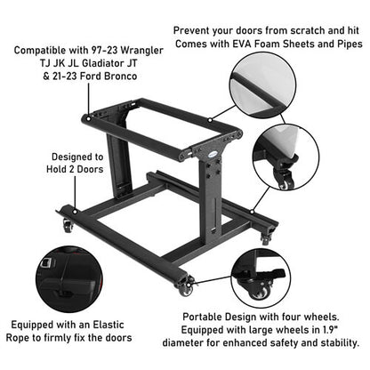 Movable Door Storage Cart Holder For 2 Doors (1997-2024 Jeep Wrangler TJ JK JL JT Ford Bronco) - Ultralisk 4x4