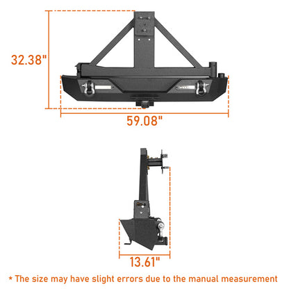 Jeep TJ Front and Rear Bumper Combo w/Tire Carrier for 1997-2006 Jeep Wrangler TJ - ultralisk 4x4 ULB.1010+ULB.1011 18