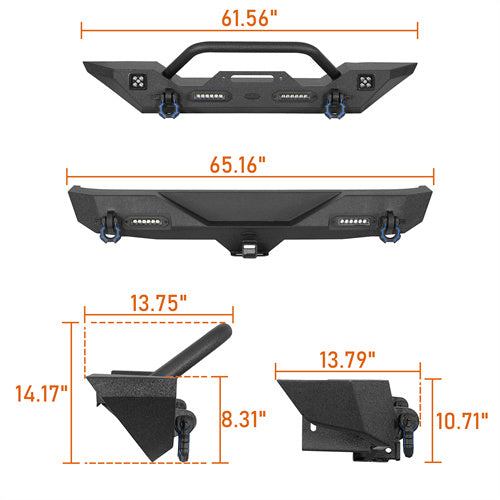 Different Trail Front Bumper & Rear Bumper Combo For 2007-2018 Jeep Wrangler JK - Ultralisk 4x4