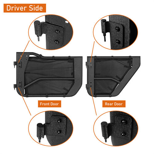 Jeep Wrangler JL & Gladiator JT Tube Half Front & Rear Doors w/ Black Shade Skins b3042s 16a