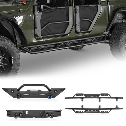 Mid Width Front Bumper & Rear Bumper & Side Steps Nerf Bars (20-24 Jeep Gladiator JT) - ultralisk4x4