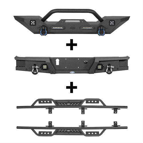 Mid Width Front Bumper & Rear Bumper & Side Steps Nerf Bars (20-24 Jeep Gladiator JT) - ultralisk4x4