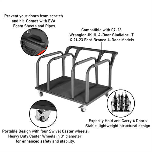 Jeep & Ford Bronco Movable Door Storage Cart Holder For 4 Doors - Ultralisk 4x4 ul2084 16