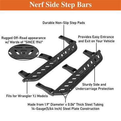 Nerf Side Step Bars For 1987-1995 Jeep Wrangler YJ - Ultralisk4x4 -u1065s-8