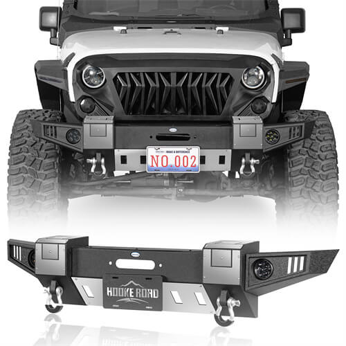 Front Bumper w/ Winch Plate & LED Lights For 2007-2018 Jeep Wrangler JK - Ultralisk4x4