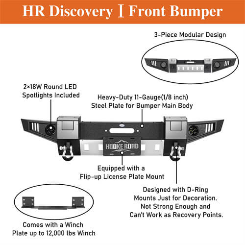 Front Bumper w/ Winch Plate & LED Lights For 2007-2018 Jeep Wrangler JK - Ultralisk4x4