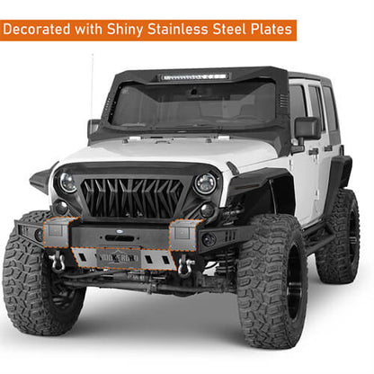 Front Bumper w/ Winch Plate & LED Lights For 2007-2018 Jeep Wrangler JK - Ultralisk4x4