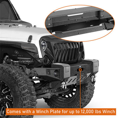 Front Bumper w/ Winch Plate & LED Lights For 2007-2018 Jeep Wrangler JK - Ultralisk4x4