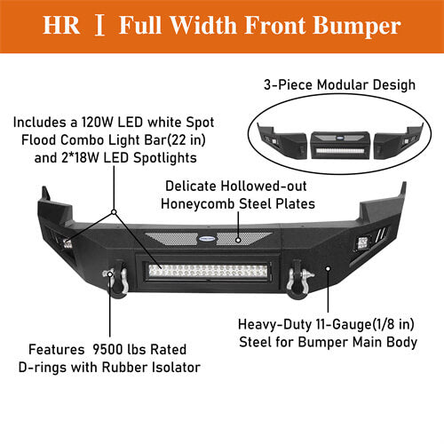 Off-Road Full Width Front Bumper w/ LED spotlights For 2009-2012 Ram 1500 - Ultralisk4x4-u6201-4