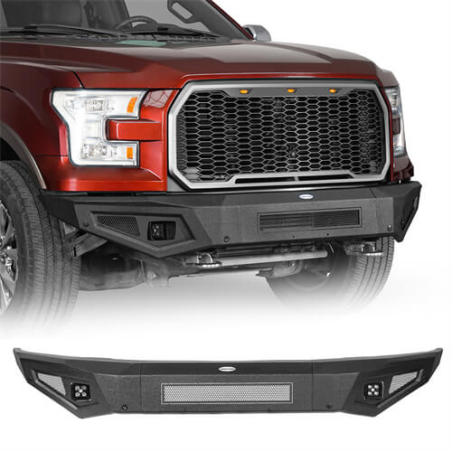 Off Road Full-Width Front Bumper w/ LED spotlights For 2015-2017  Ford F-150 - Ultralisk4x4-u8282-1