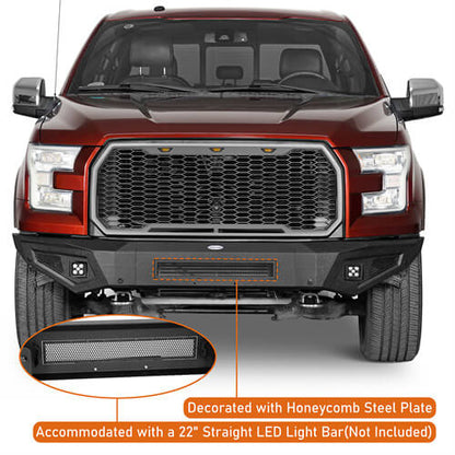 Off Road Full-Width Front Bumper w/ LED spotlights For 2015-2017  Ford F-150 - Ultralisk4x4-u8282-6