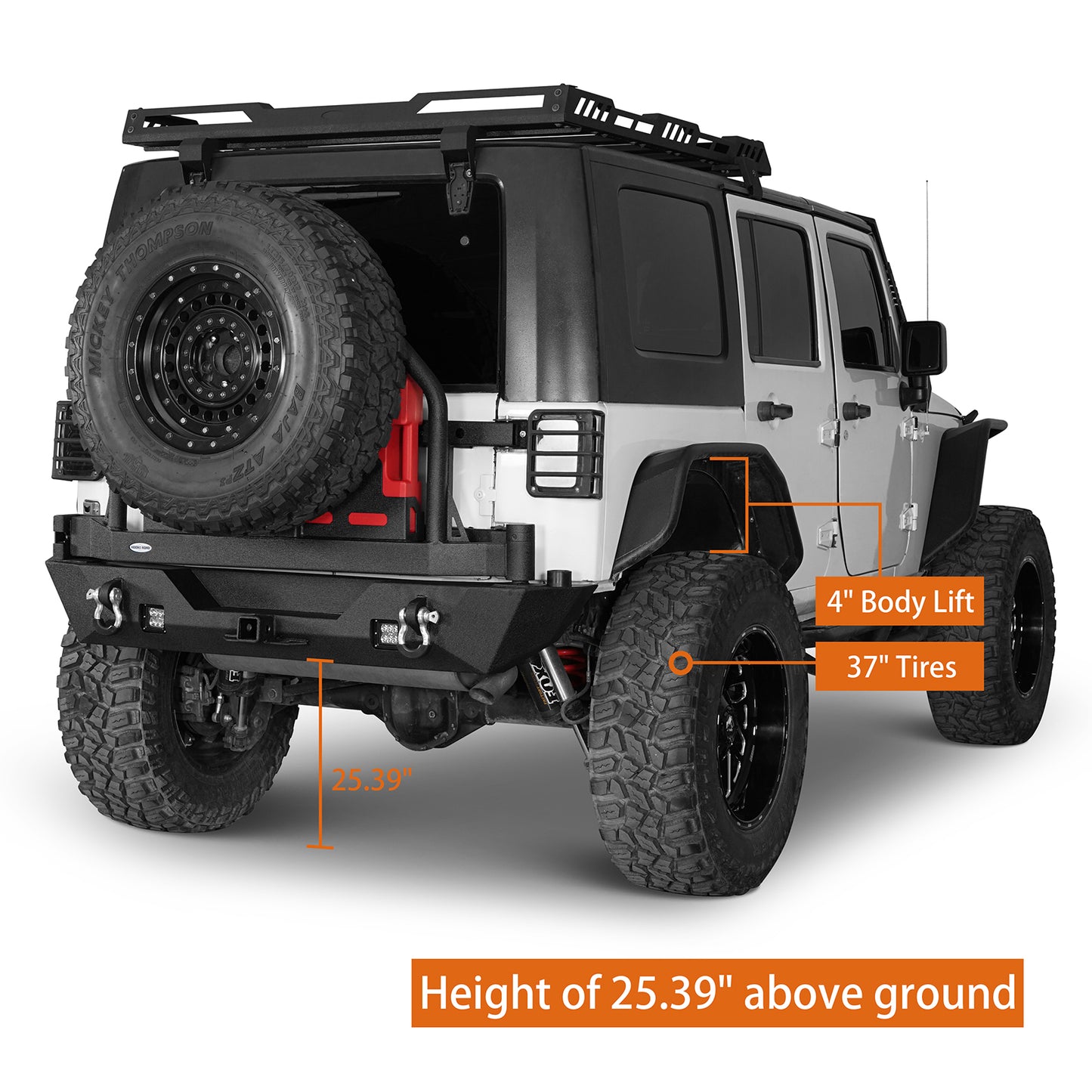 Rear Bumper with Rack Bar & Spare Tire Frame for 2007-2018 Jeep Wrangler JK - Ultralisk 4x4 ULB.2015A+ULB.2015B 4