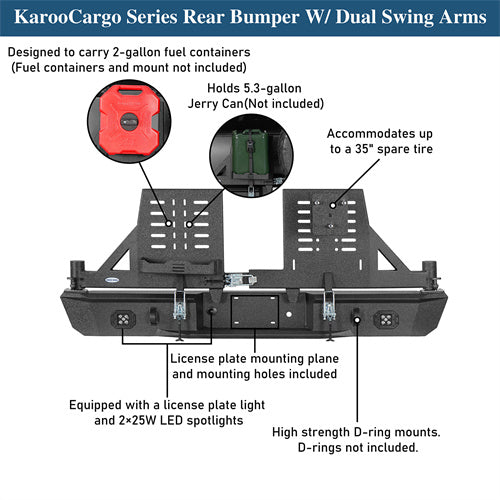 Aftermarket Rear Bumper w/ Dual Swing Arms For 1992-1999 Chevy Suburban Tahoe/GMC Yukon - Ultralisk4x4-u7232-10