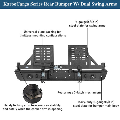 Aftermarket Rear Bumper w/ Dual Swing Arms For 1992-1999 Chevy Suburban Tahoe/GMC Yukon - Ultralisk4x4-u7232-11