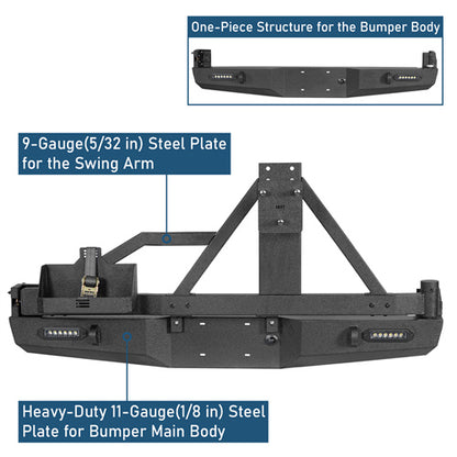 Rear Bumper w/Swing Out Tire Carrier, 5.3-Gallon Jerry Can Holder(05-15 Toyota Tacoma) - ultralisk4x4