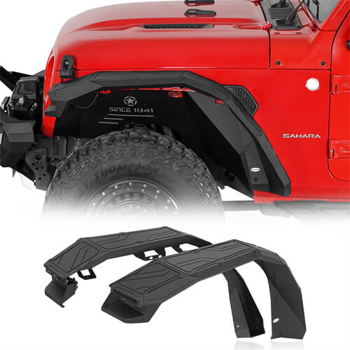 Road Trip Aluminum Front Fender Flares w/ LED Lights For 2018-2024 Jeep Wrangler JL & Gladiator JT - Ultralisk4x4-u3076s-1