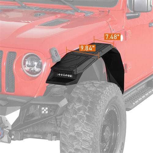 Road Trip Aluminum Front Fender Flares w/ LED Lights For 2018-2024 Jeep Wrangler JL & Gladiator JT - Ultralisk4x4-u3076s-13