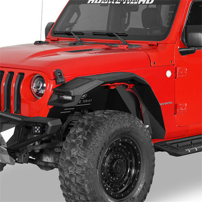 Road Trip Aluminum Front Fender Flares w/ LED Lights For 2018-2024 Jeep Wrangler JL & Gladiator JT - Ultralisk4x4-u3076s-2