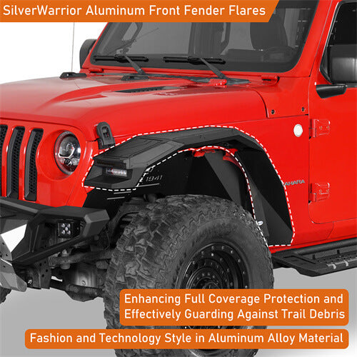 Road Trip Aluminum Front Fender Flares w/ LED Lights For 2018-2024 Jeep Wrangler JL & Gladiator JT - Ultralisk4x4-u3076s-4