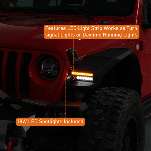 Road Trip Aluminum Front Fender Flares w/ LED Lights For 2018-2024 Jeep Wrangler JL & Gladiator JT - Ultralisk4x4-u3076s-5