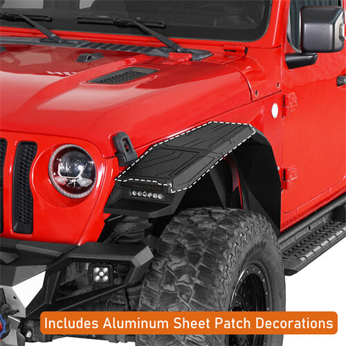 Road Trip Aluminum Front Fender Flares w/ LED Lights For 2018-2024 Jeep Wrangler JL & Gladiator JT - Ultralisk4x4-u3076s-9