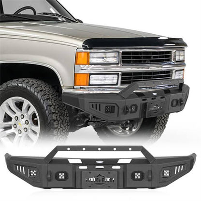 Road Trip Front Bumper w/ LED Spotlights For 1988-1998 Chevy C/K 1500/2500/3500 & GMC Sierra 1500/2500/3500 - Ultralisk4x4