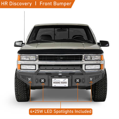 Road Trip Front Bumper w/ LED Spotlights For 1988-1998 Chevy C/K 1500/2500/3500 & GMC Sierra 1500/2500/3500 - Ultralisk4x4