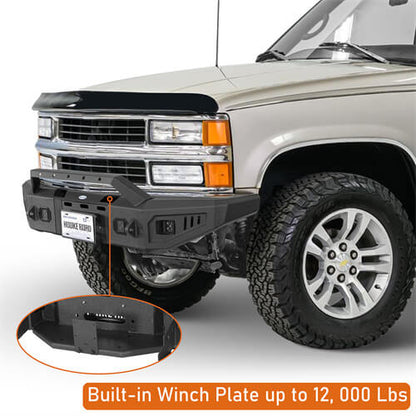 Road Trip Front Bumper w/ LED Spotlights For 1988-1998 Chevy C/K 1500/2500/3500 & GMC Sierra 1500/2500/3500 - Ultralisk4x4