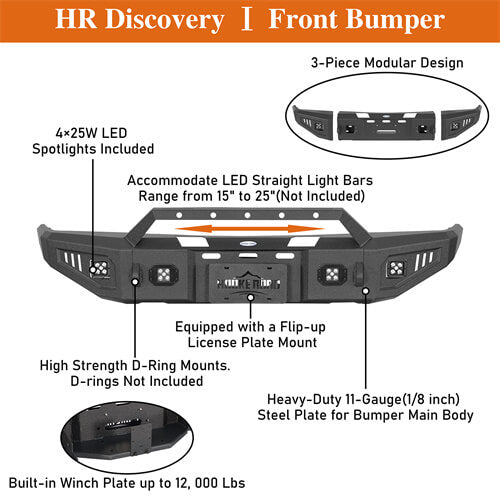 Road Trip Front Bumper w/ LED Spotlights For 1988-1998 Chevy C/K 1500/2500/3500 & GMC Sierra 1500/2500/3500 - Ultralisk4x4