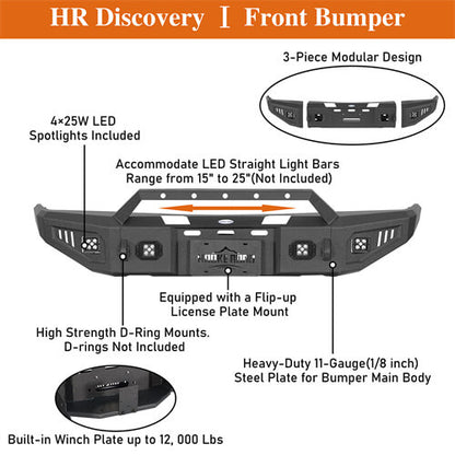 Road Trip Front Bumper w/ LED Spotlights For 1988-1998 Chevy C/K 1500/2500/3500 & GMC Sierra 1500/2500/3500 - Ultralisk4x4