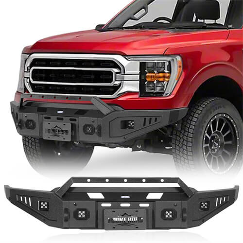 Road Trip Front Bumper w/ Winch Plate & LED Spotlights For 2021-2023 Ford F-150 - Ultralisk4x4 -u8300-1