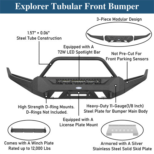 Road Trip Front Bumper w/ Winch Plate For 2016-2023 Toyota Tacoma 3rd Gen - Ultralisk4x4