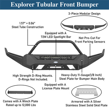 Road Trip Front Bumper w/ Winch Plate For 2016-2023 Toyota Tacoma 3rd Gen - Ultralisk4x4