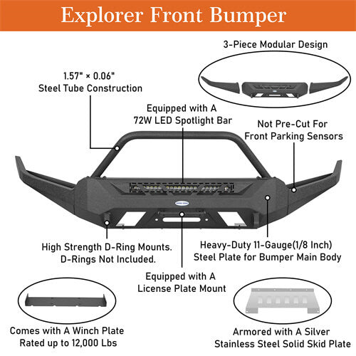 Road Trip Front Bumper w/ Winch Plate For 2016-2023 Toyota Tacoma 3rd Gen - Ultralisk4x4-u4220s-9