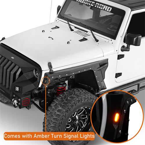 Road Trip Front Fender Flares w/Turn Signal Lights For 2007-2018 Jeep Wrangler JK- Ultralisk4x4-u2103-6