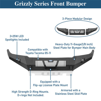 Road Trip Full-Width Front Bumper For 2005-2011 Toyota Tacoma - Ultralisk4x4-u4038-9