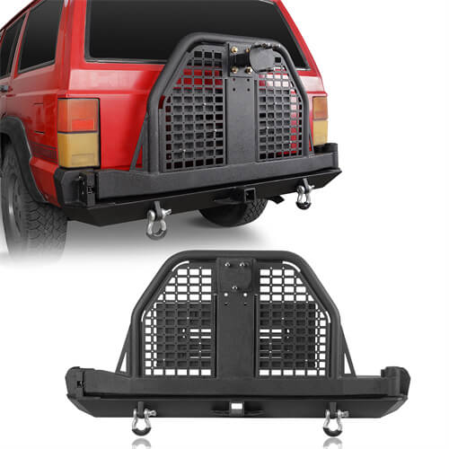 Road Trip Rear Bumper w/ Swing Out Tire Carrier & Foldable Table For 1984-2001 Jeep Cherokee XJ - Ultralisk4x4-u9030-1