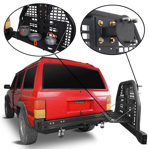 Road Trip Rear Bumper w/ Swing Out Tire Carrier & Foldable Table For 1984-2001 Jeep Cherokee XJ - Ultralisk4x4-u9030-3