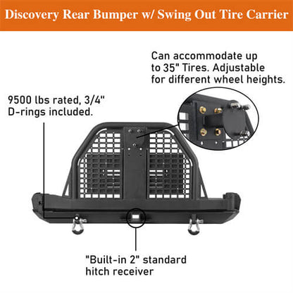 Road Trip Rear Bumper w/ Swing Out Tire Carrier & Foldable Table For 1984-2001 Jeep Cherokee XJ - Ultralisk4x4-u9030-5