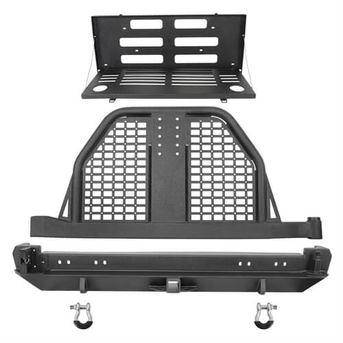 Road Trip Rear Bumper w/ Swing Out Tire Carrier & Foldable Table For 1984-2001 Jeep Cherokee XJ - Ultralisk4x4-u9030-9