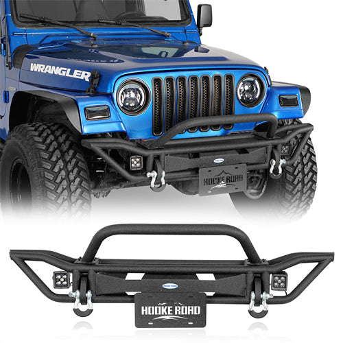 Road Trip Tubular Front Bumper w/ LED Spotlights For 1997-2006 Jeep Wrangler TJ - Ultralisk4x4