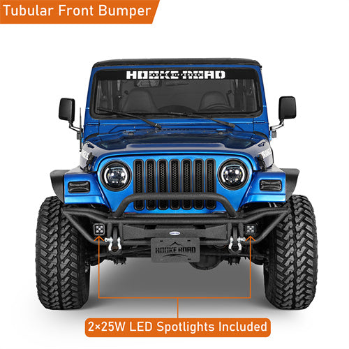 Road Trip Tubular Front Bumper w/ LED Spotlights For 1997-2006 Jeep Wrangler TJ - Ultralisk4x4