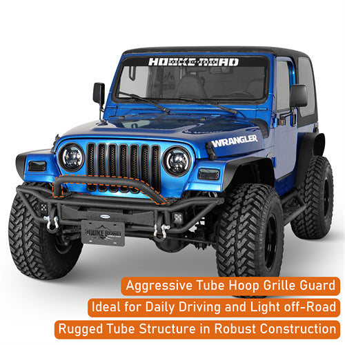 Road Trip Tubular Front Bumper w/ LED Spotlights For 1997-2006 Jeep Wrangler TJ - Ultralisk4x4