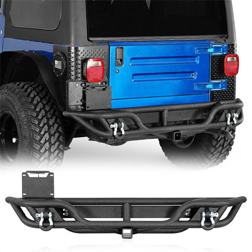 Road Trip Tubular Rear Bumper w/ License Plate Mount For 1997-2006 Jeep Wrangler TJ - Ultralisk4x4