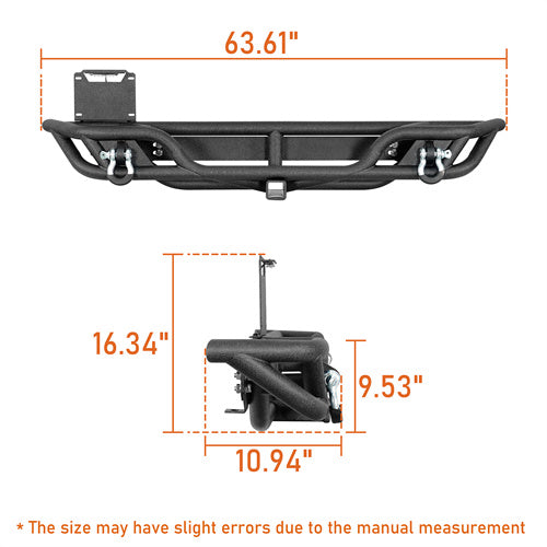 Road Trip Tubular Rear Bumper w/ License Plate Mount For 1997-2006 Jeep Wrangler TJ - Ultralisk4x4