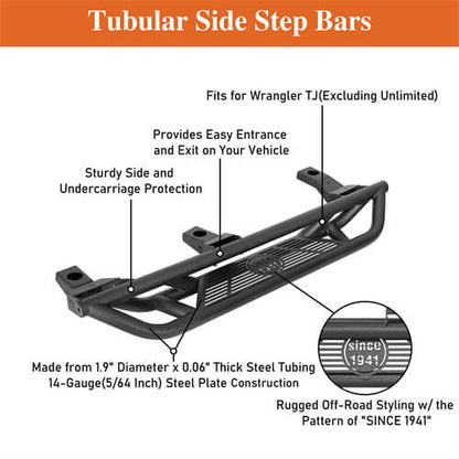 Road Trip Tubular Side Step Bars For 1997-2006 Jeep Wrangler TJ - Ultralisk4x4