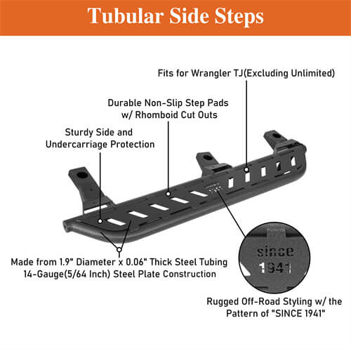 Road Trip Tubular Side Step Bars For 1997-2006 Jeep Wrangler TJ - Ultralisk4x4-u1037s-8