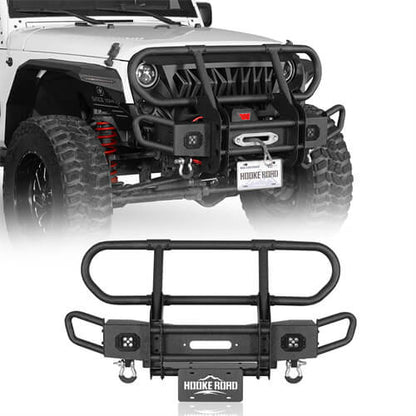 Rock Crawler Stubby Front Bumper w/Grille Guard For 2007-2018 Jeep Wrangler JK - Ultralisk4x4