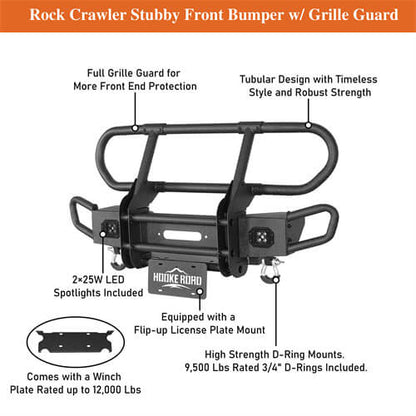 Rock Crawler Stubby Front Bumper w/Grille Guard For 2007-2018 Jeep Wrangler JK - Ultralisk4x4